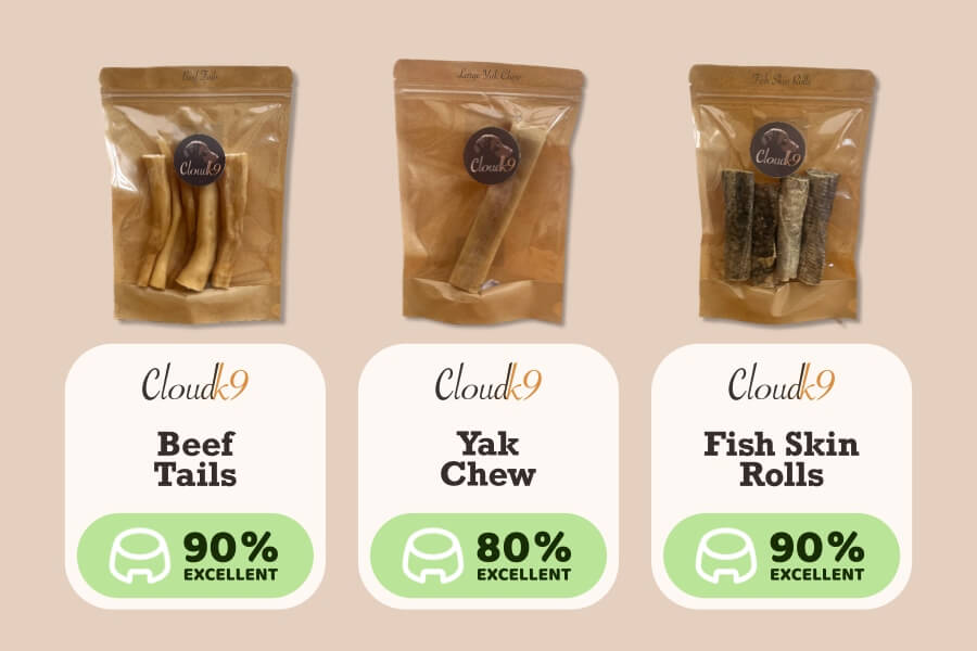 Cloud K9 treats and chews with AADF ratings